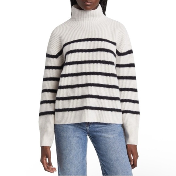 Nordstrom Stripe Cashmere Turtleneck Women’s Sweater Size M - Picture 12 of 15